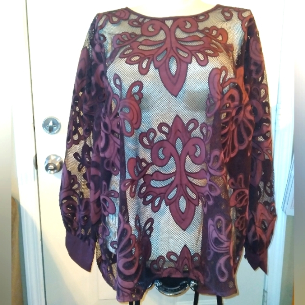 Nwt Torrid mesh w/embroidered long sleeved blouse